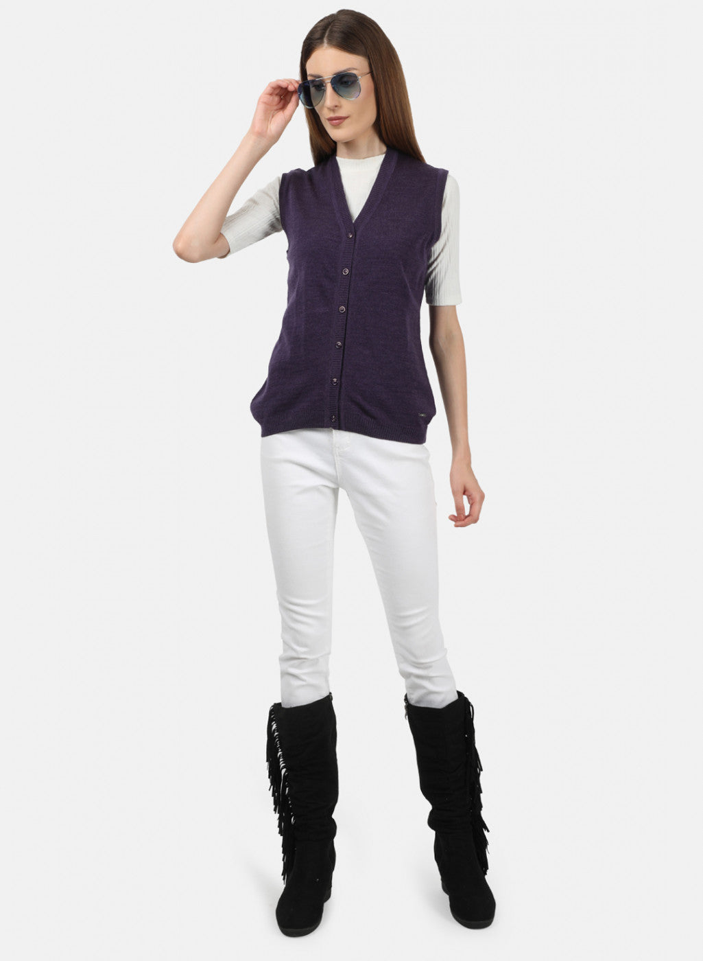 Women Purple Solid Cardigan