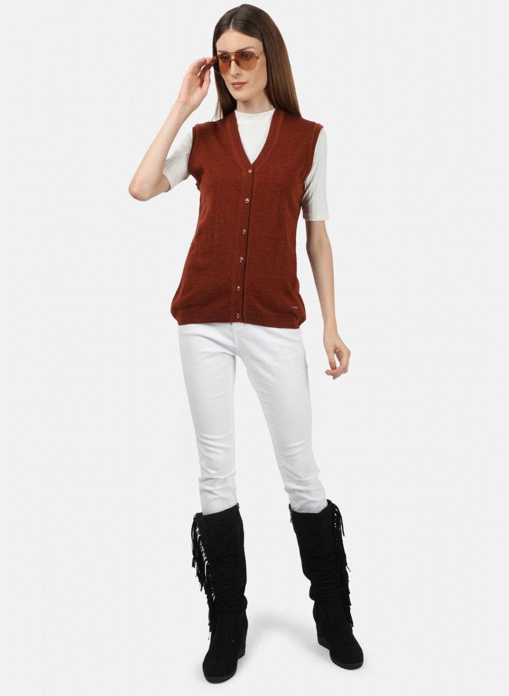 Women Rust Solid Cardigan