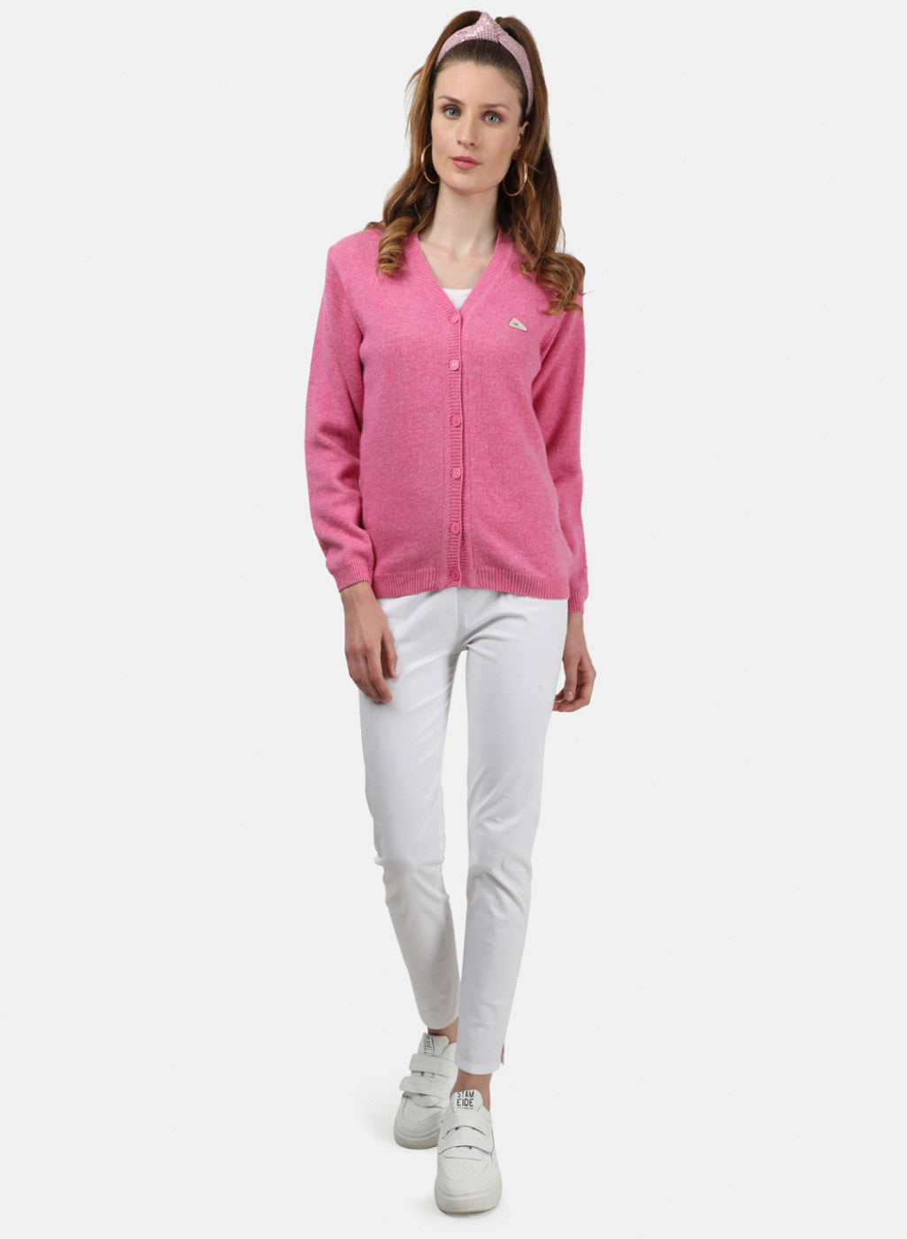 Women Pink Solid Cardigan