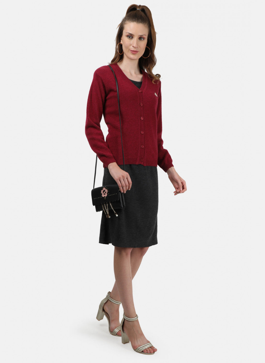 Women Maroon Solid Cardigan