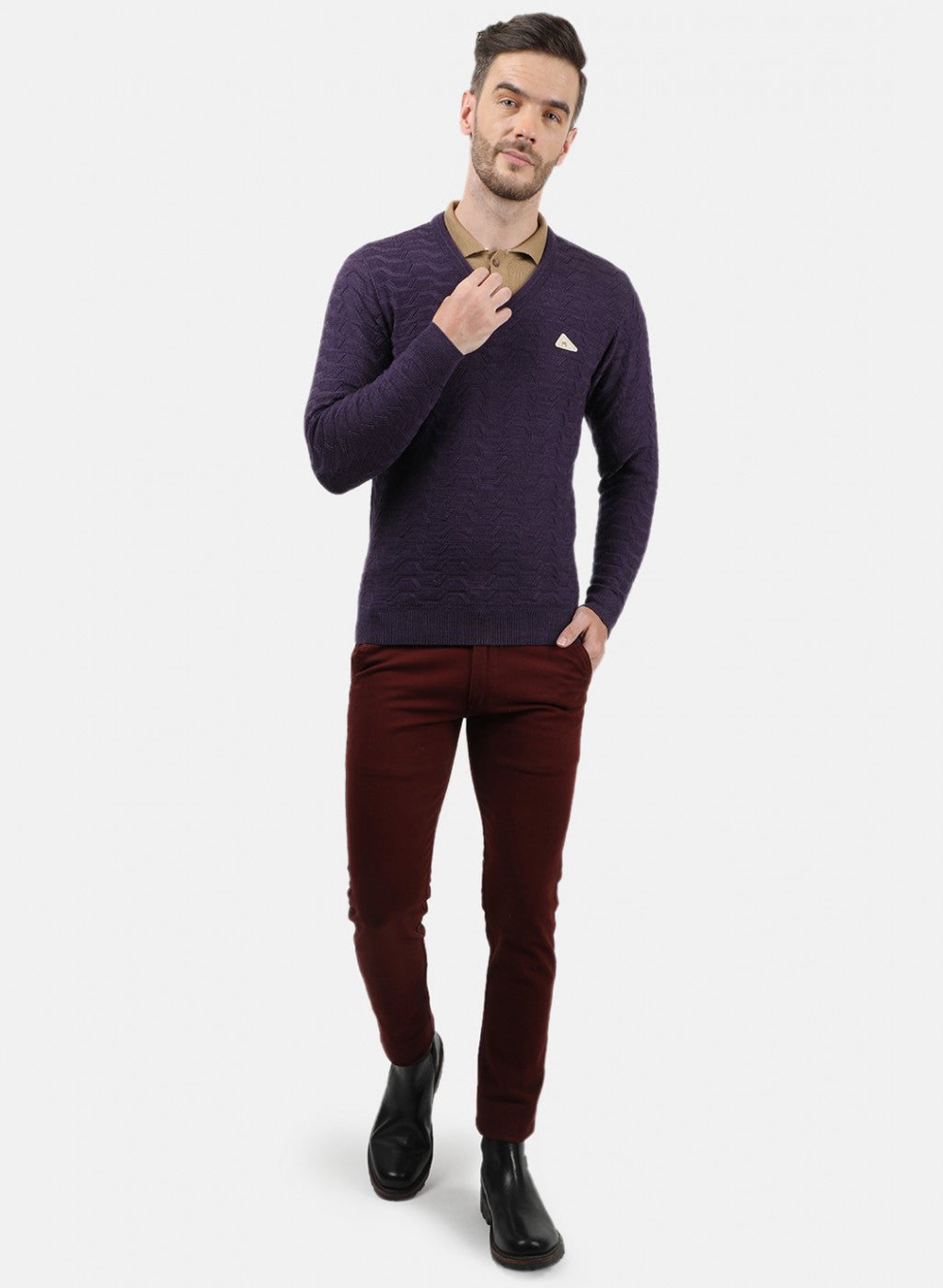 Men Purple Self Pullover