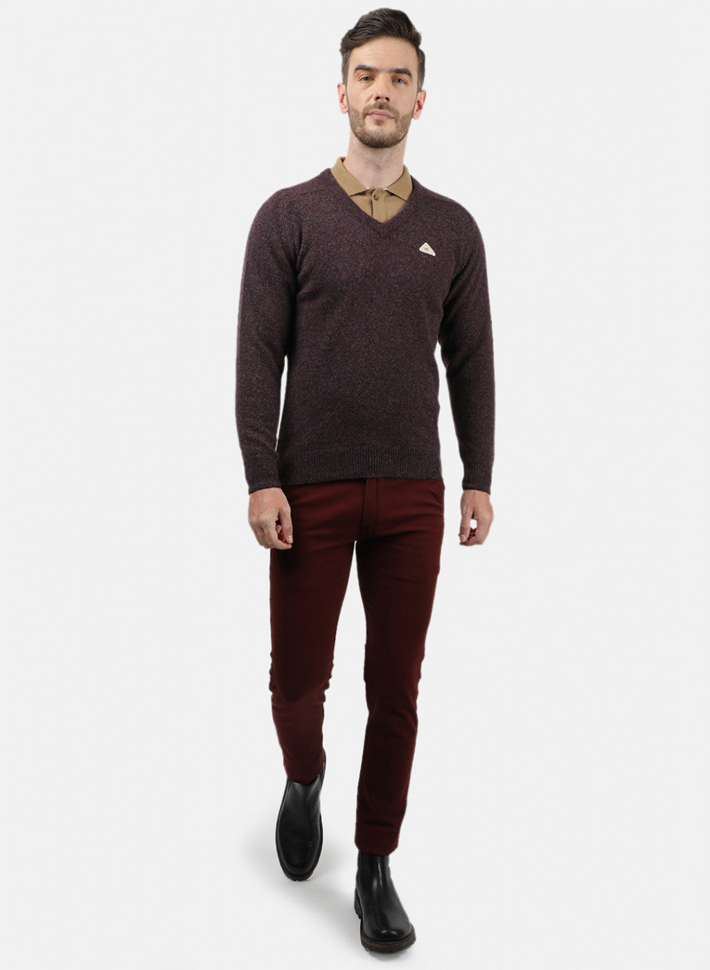 Men Grey & Maroon Solid Pullover