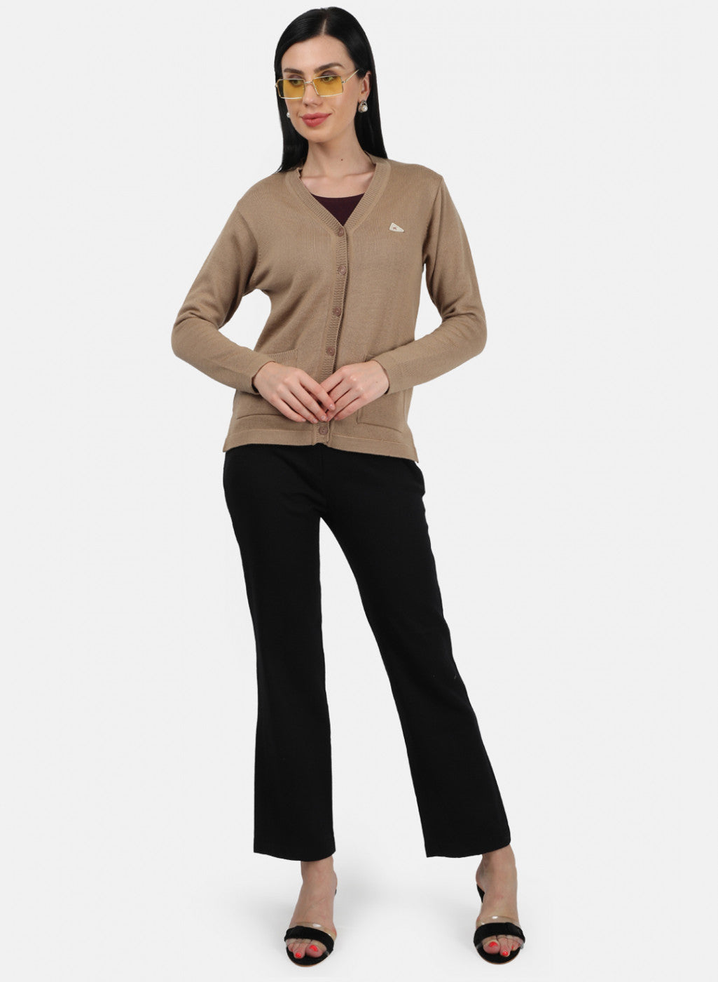 Women Brown Solid Cardigan