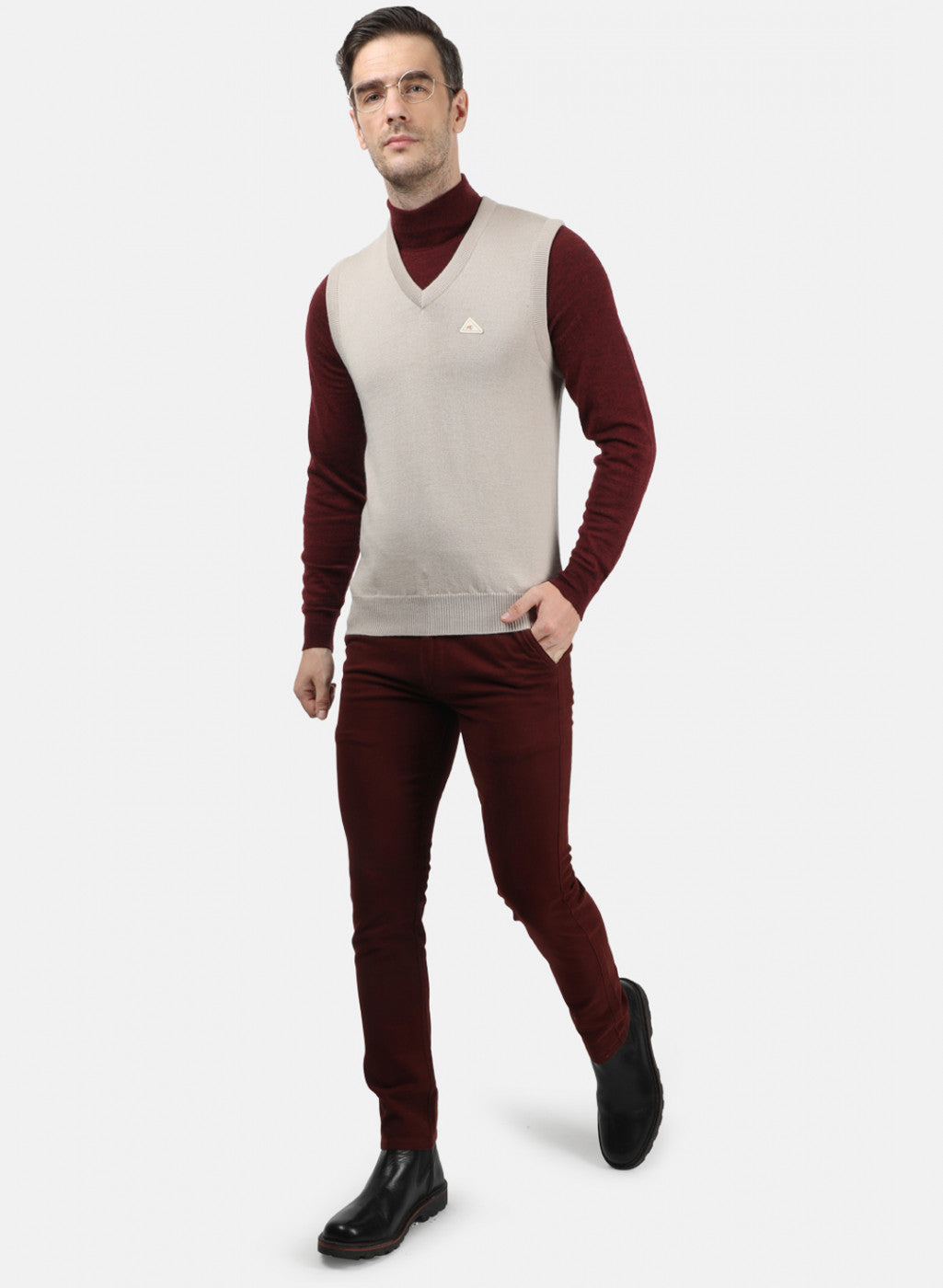 Men Beige Solid Sweater