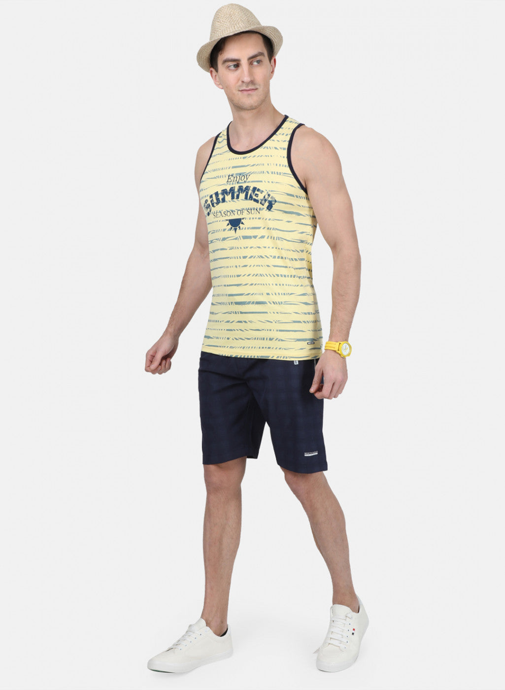 Mens Yellow Printed T-Shirt