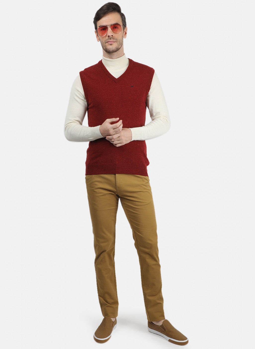 Men Maroon Solid Sweater