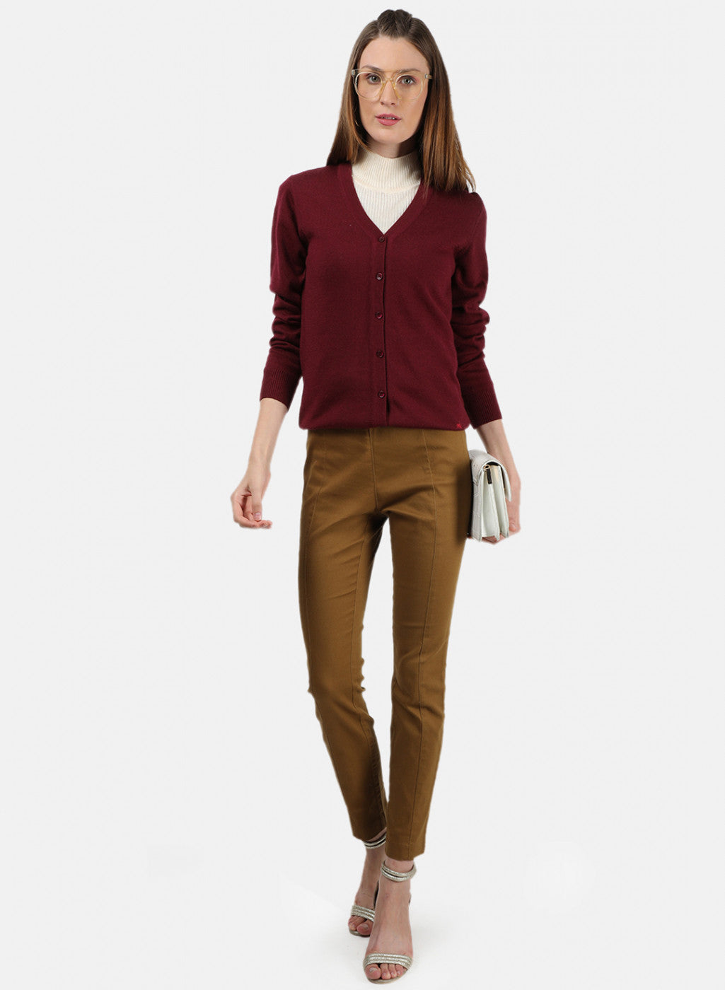 Women Maroon Solid Cardigan