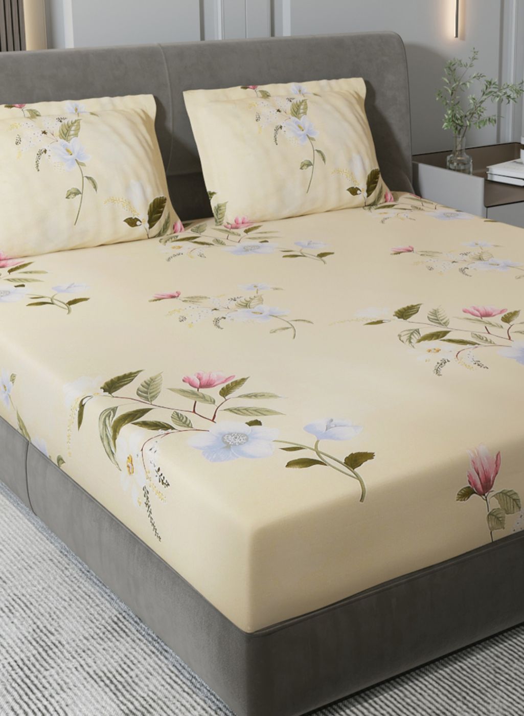 130 GSM Polyester Queen Bedsheet with 2 Pillow Covers