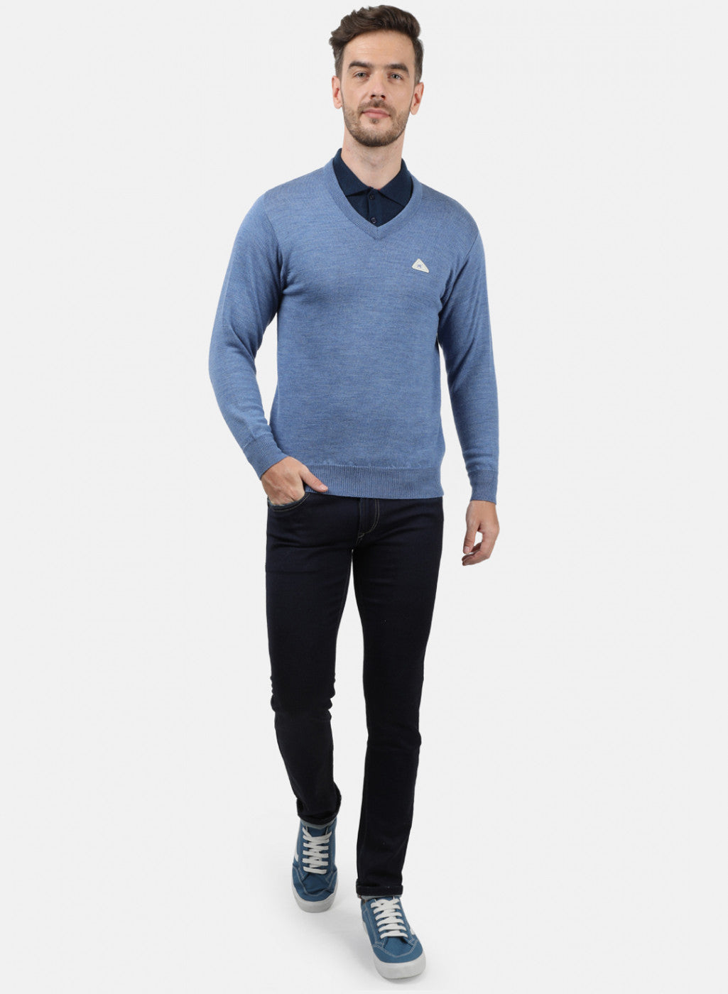 Men Blue Solid Pullover