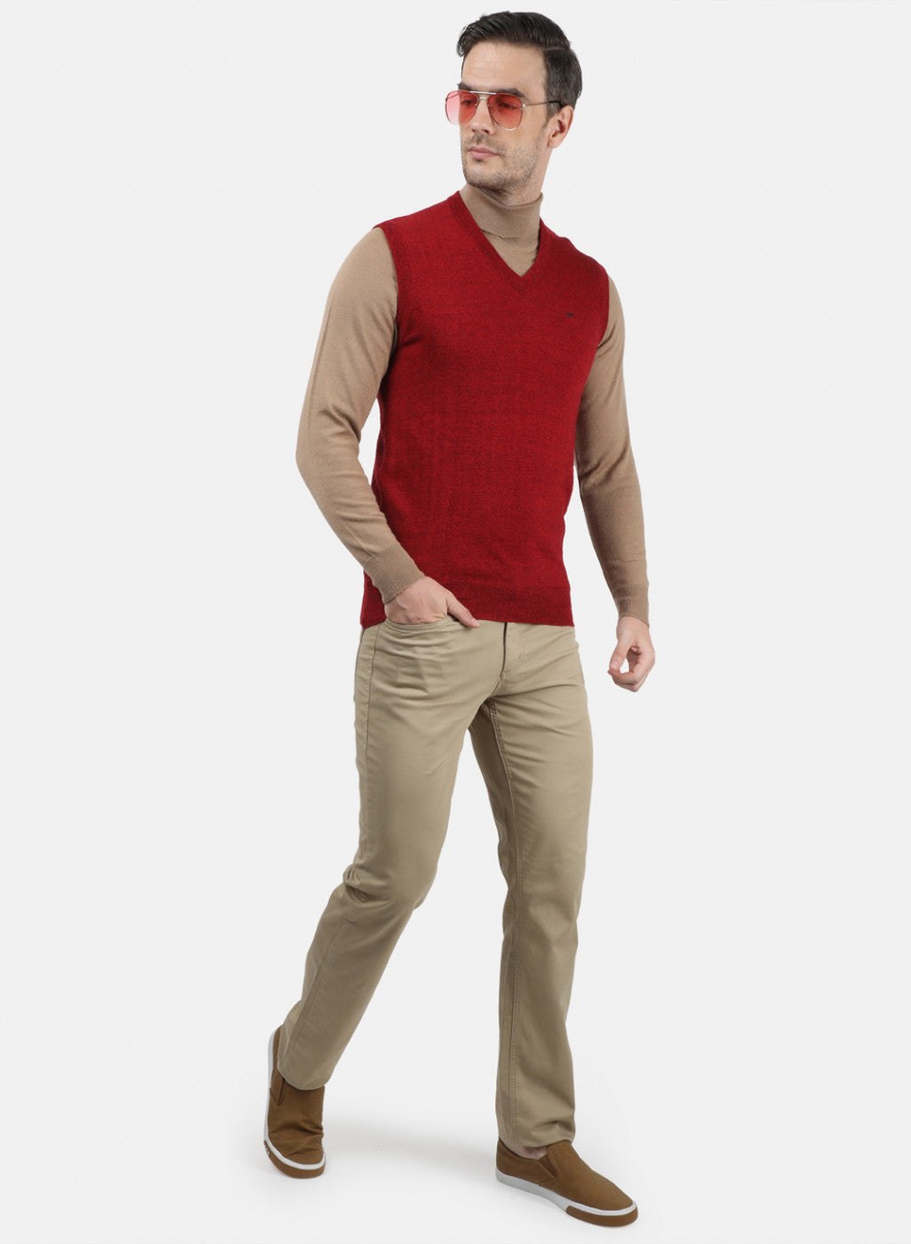 Men Red & Maroon Solid Sweater