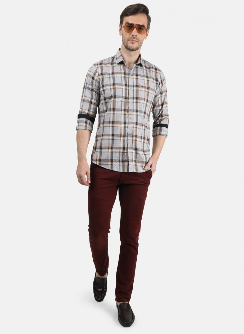 Men Grey Check Shirt