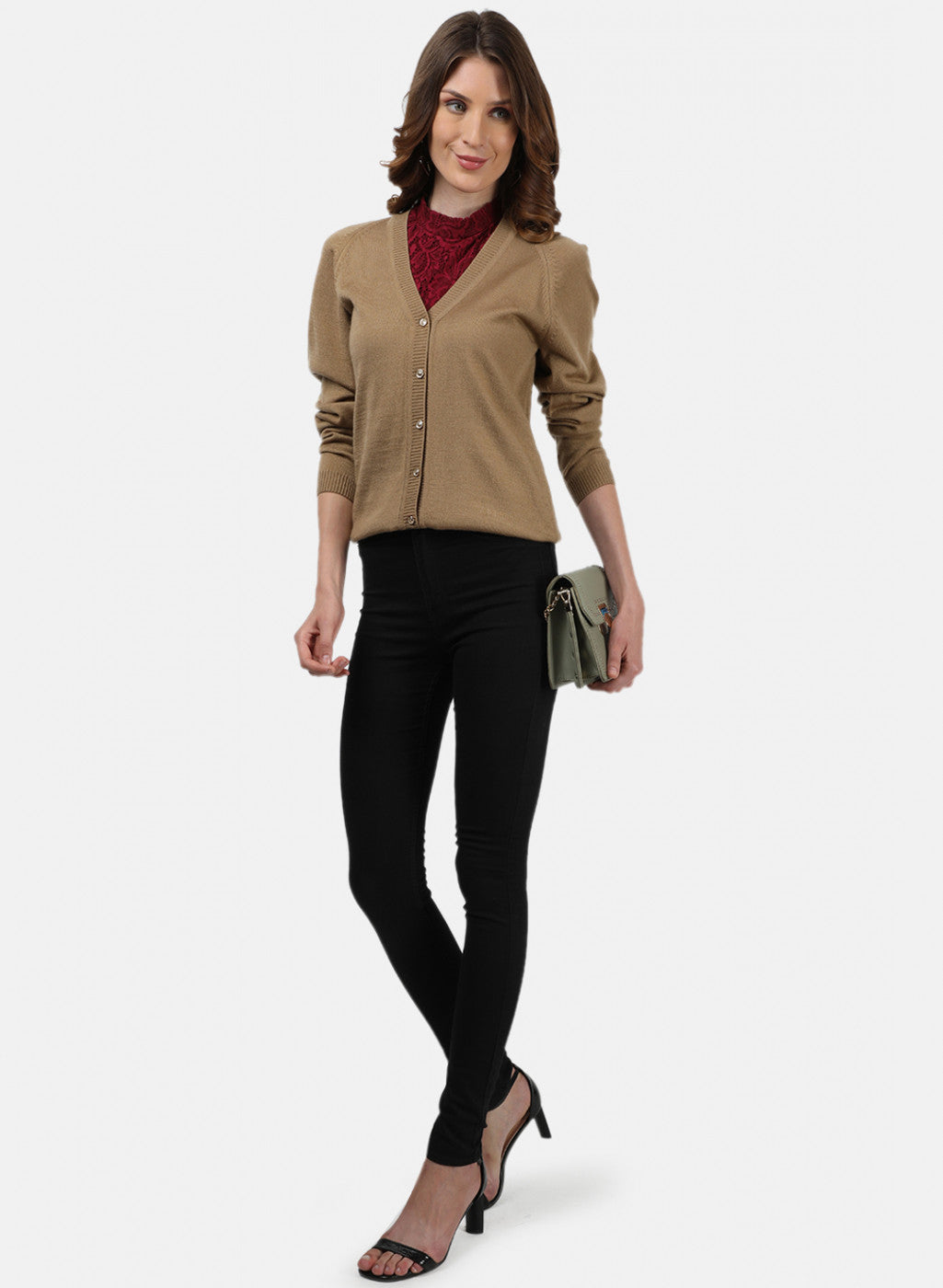 Women Light Brown Solid Cardigan