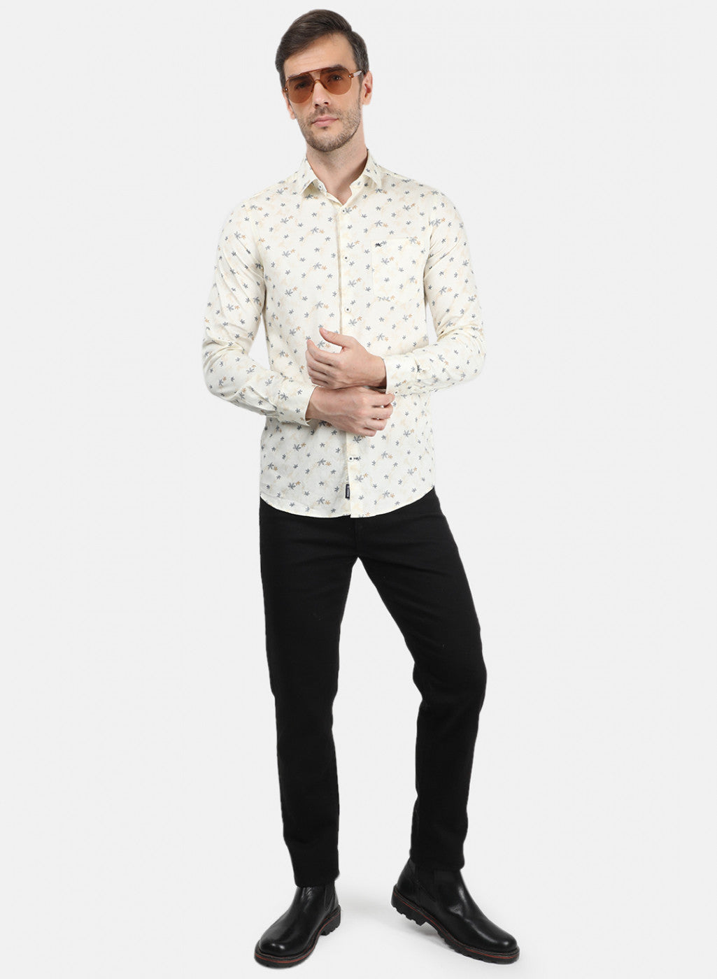 Men Cream Printed Shirt