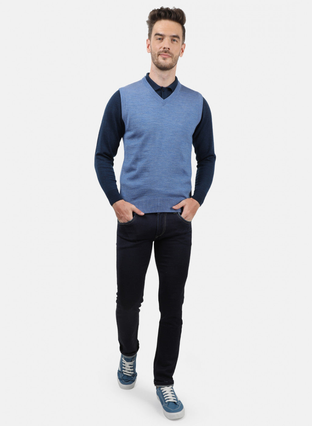 Men Blue Solid Sweater