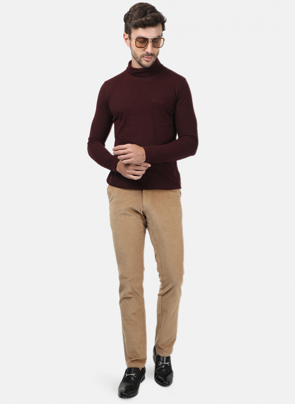 Men Khaki Plain Trousers