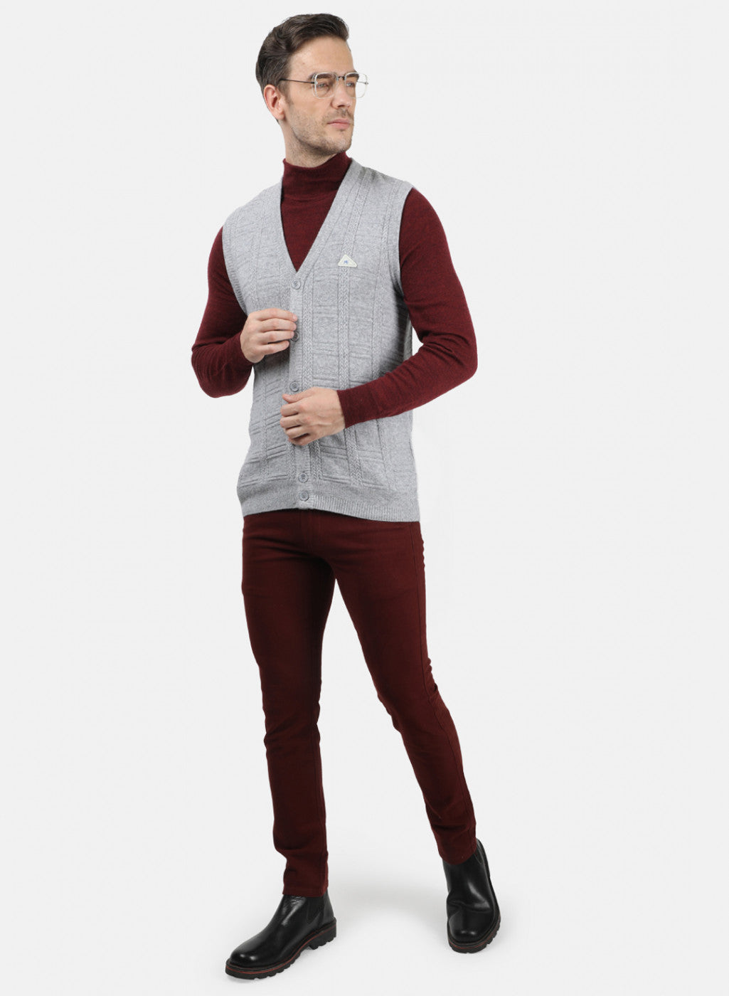 Men Grey Self Design Cardigan