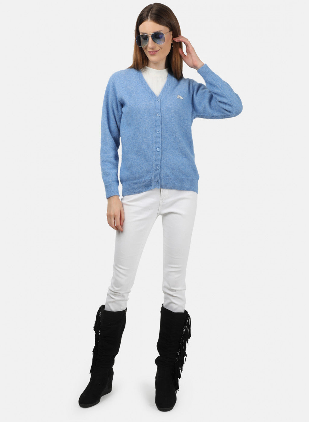 Women Blue Solid Cardigan