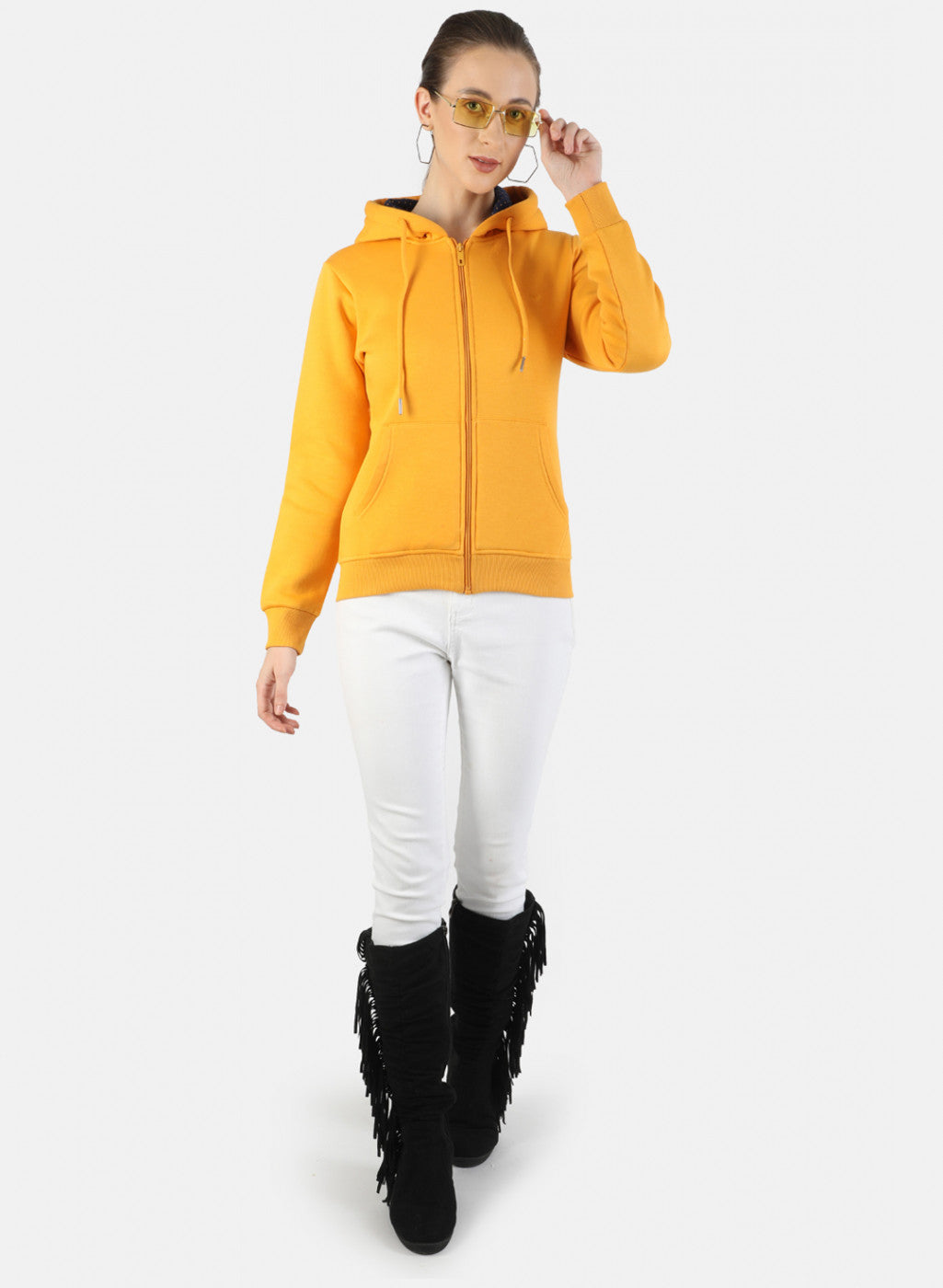 Women Mustard Plain Sweatshirt