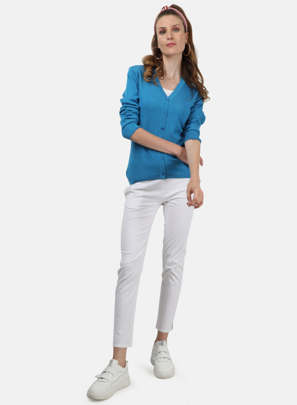 Women Blue Solid Cardigan