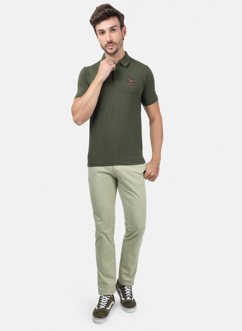 Men Olive Self T-Shirts