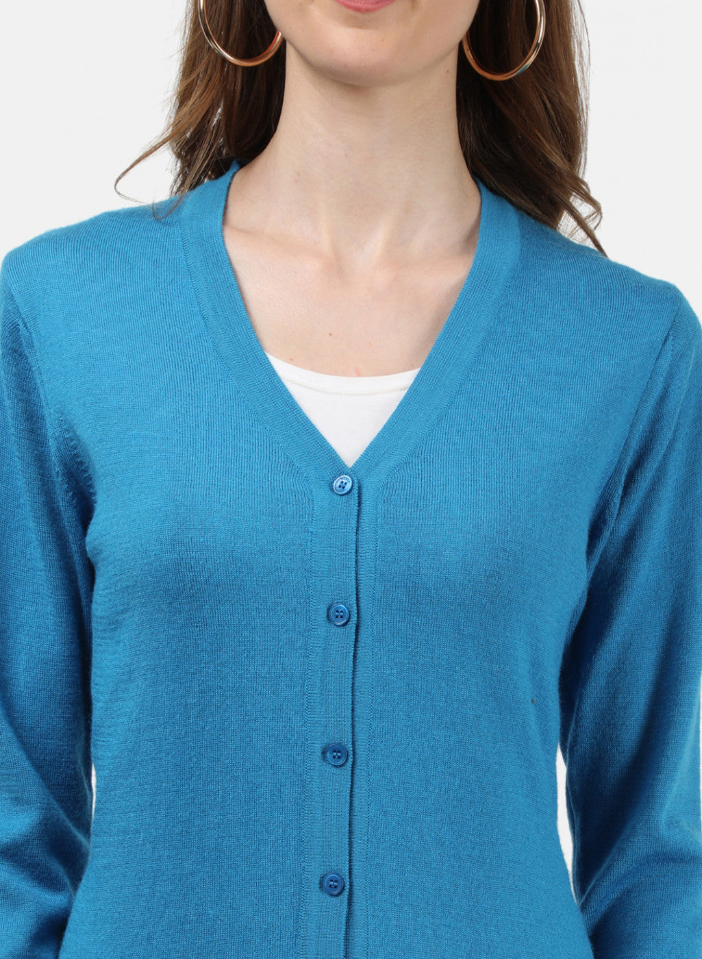 Women Blue Solid Cardigan