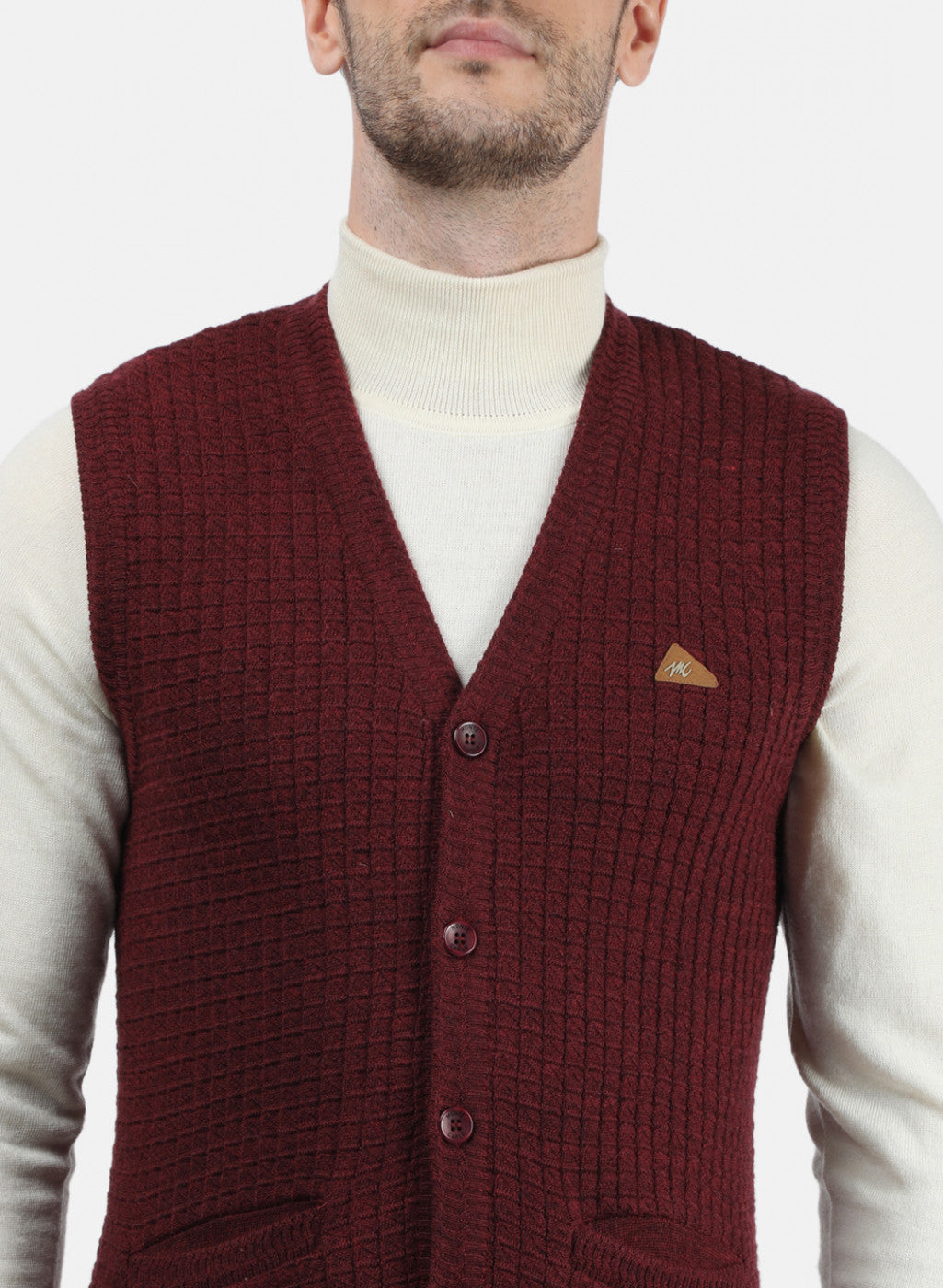 Men Maroon Self Design Cardigan