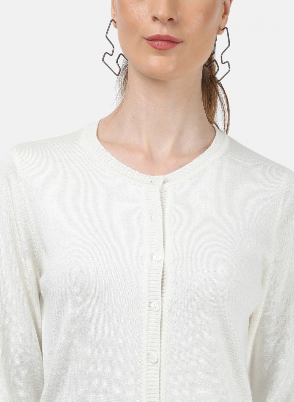 Women White Solid Cardigan