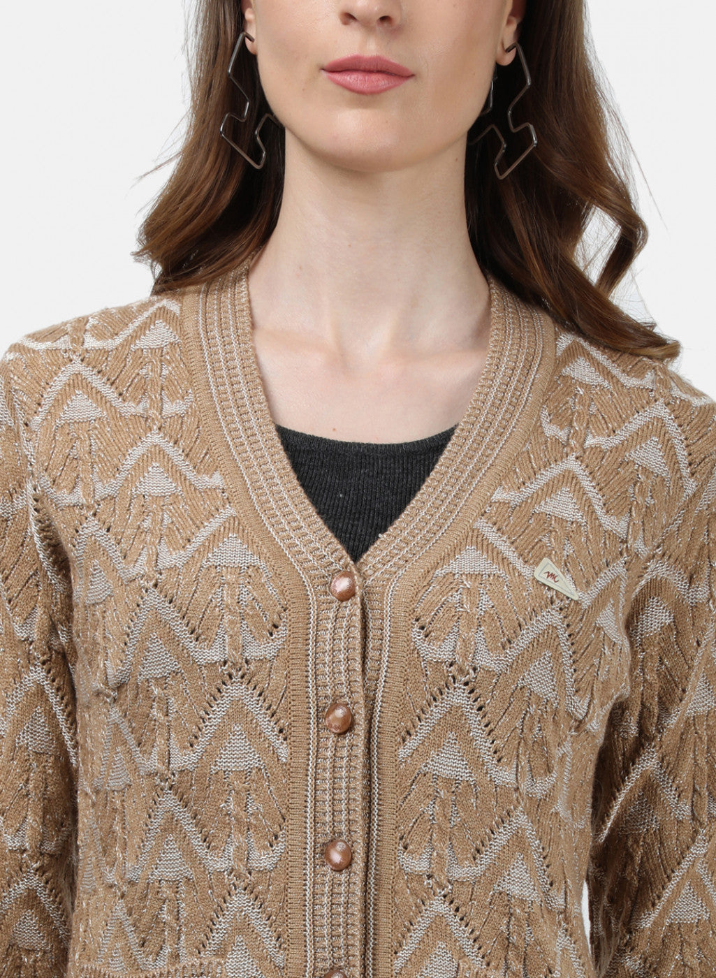 Women Brown Self Cardigan