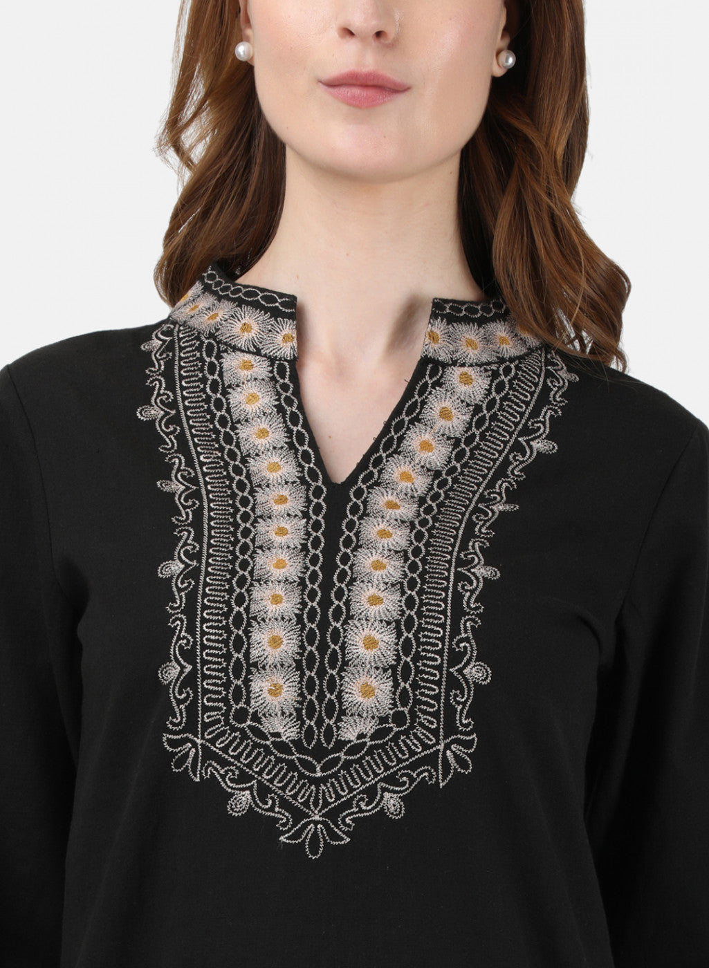 Womens Black Embroidered Top