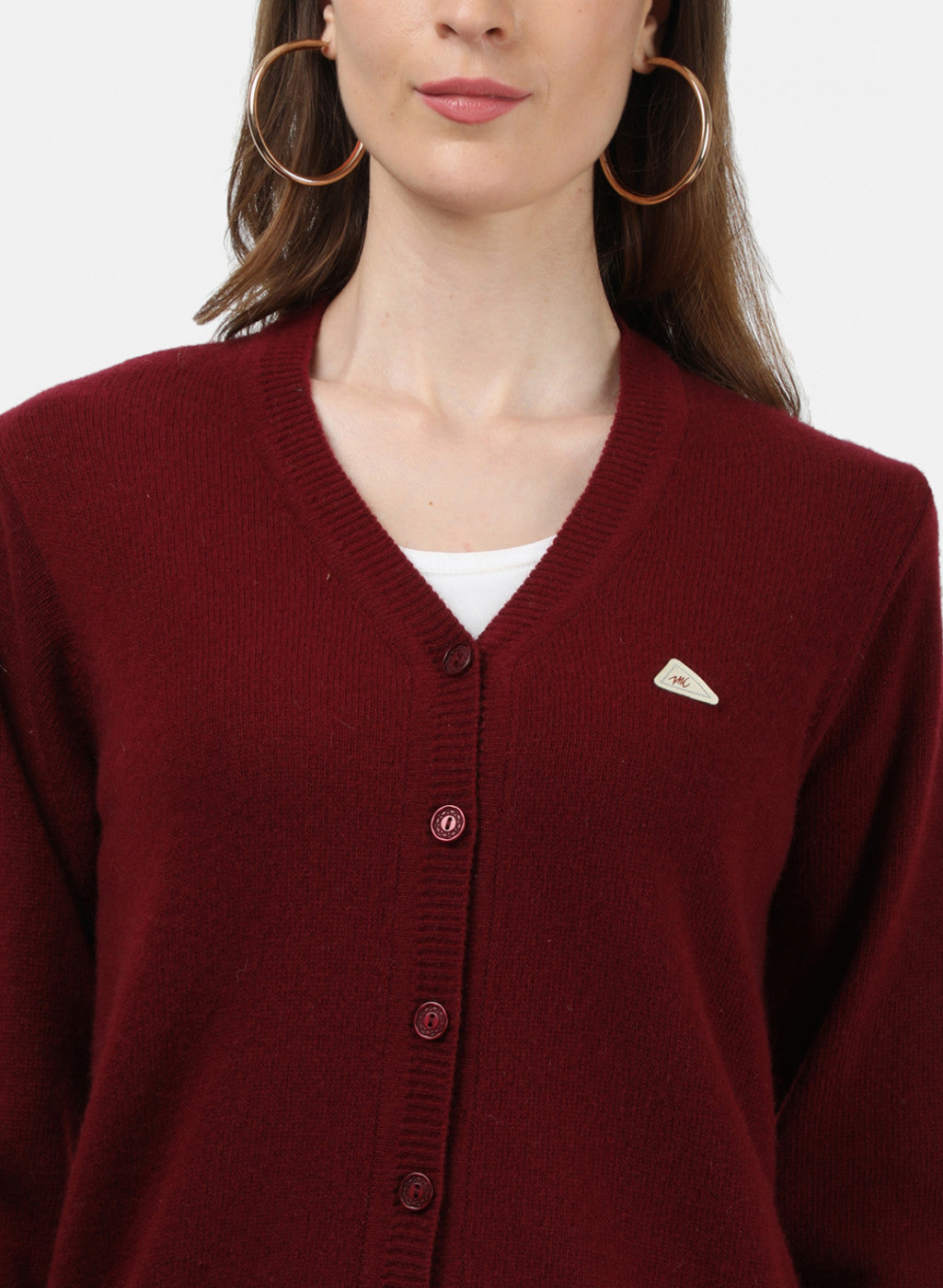 Women Maroon Solid Cardigan