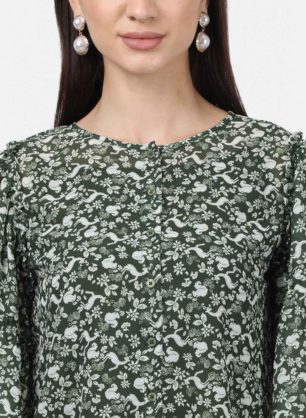 Womens Green Printed Tops