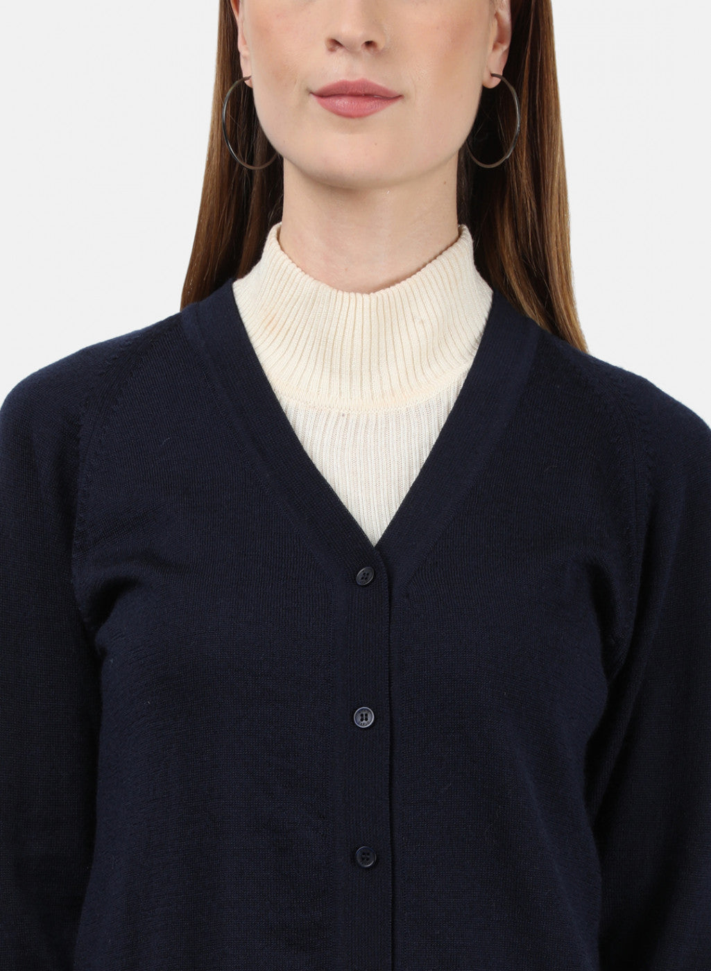 Women Navy Blue Solid Cardigan