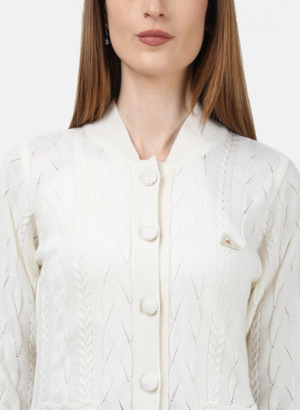 Women White Self Design Cardigan