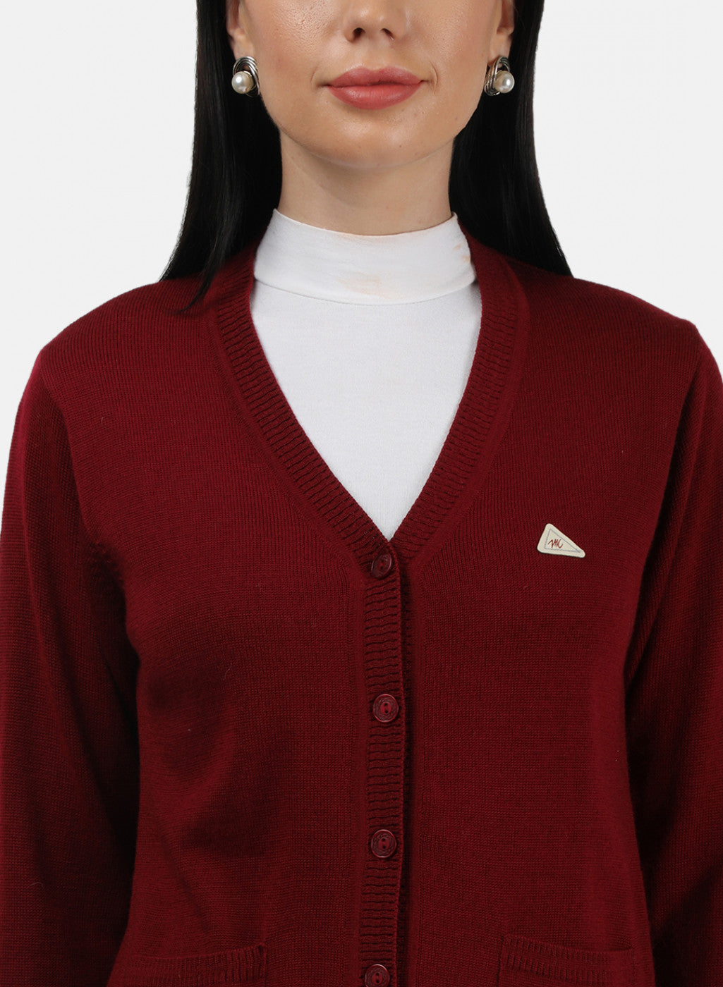 Women Maroon Solid Cardigan