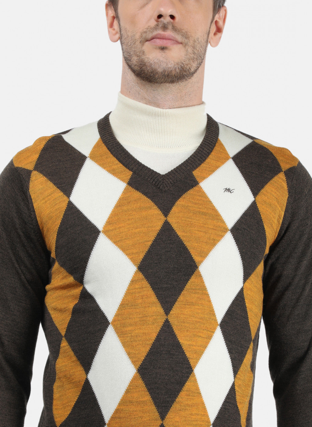 Men Brown & Yellow Solid Pullover