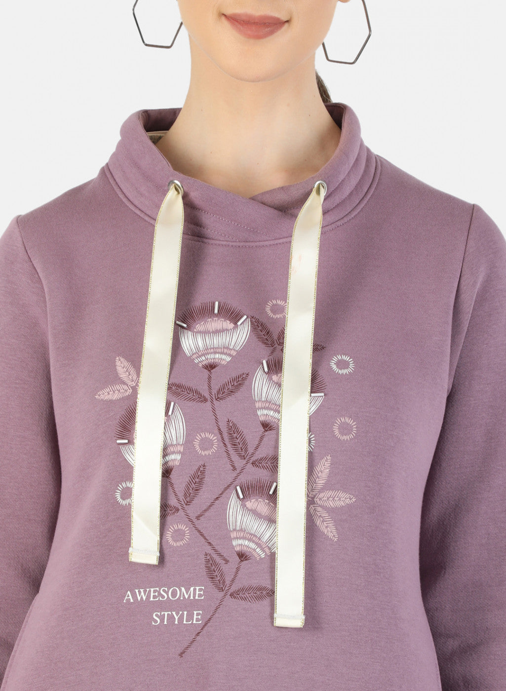 Women Light Purple Printed Sweatshirt