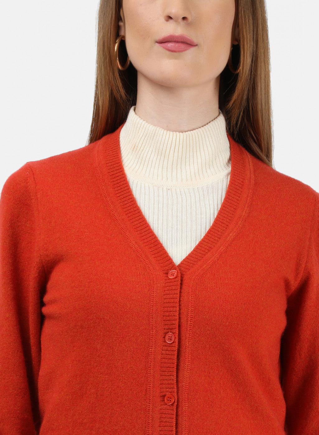 Women Orange Solid Cardigan