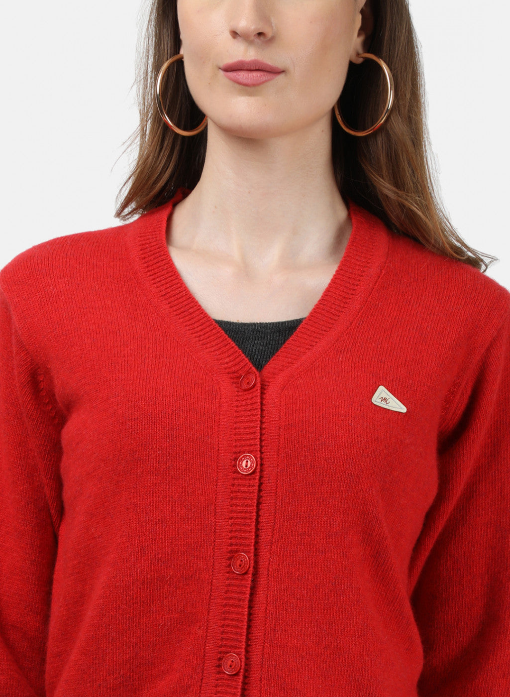 Women Red Solid Cardigan