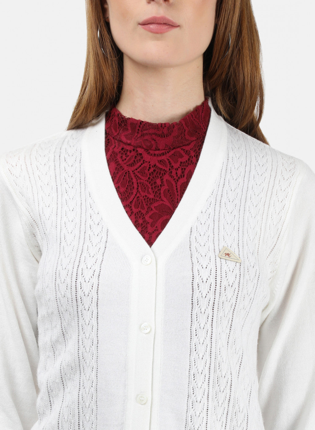 Women White Self Cardigan