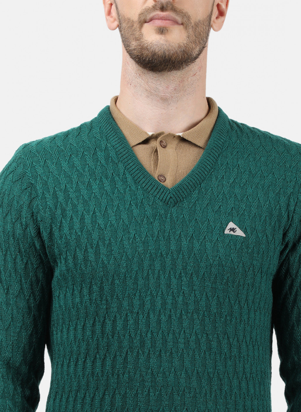 Men Green Self Pullover