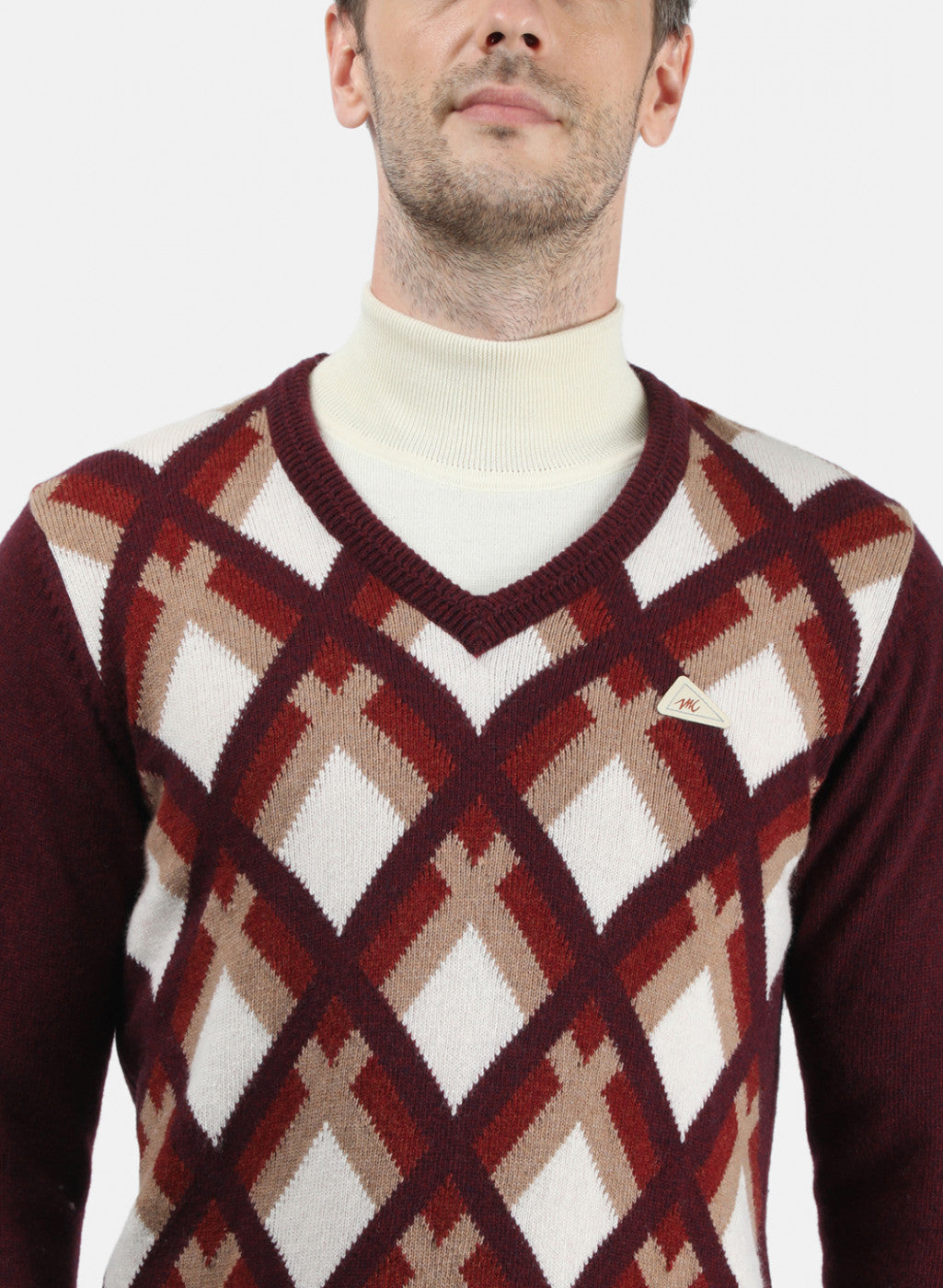 Men Brown & White Solid Pullover