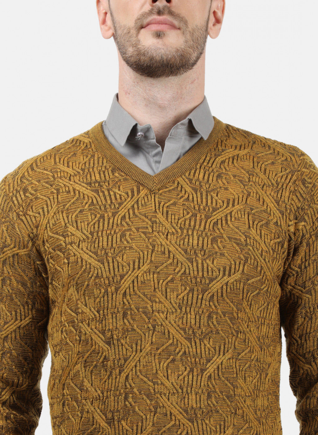 Men Mustard Self Pullover