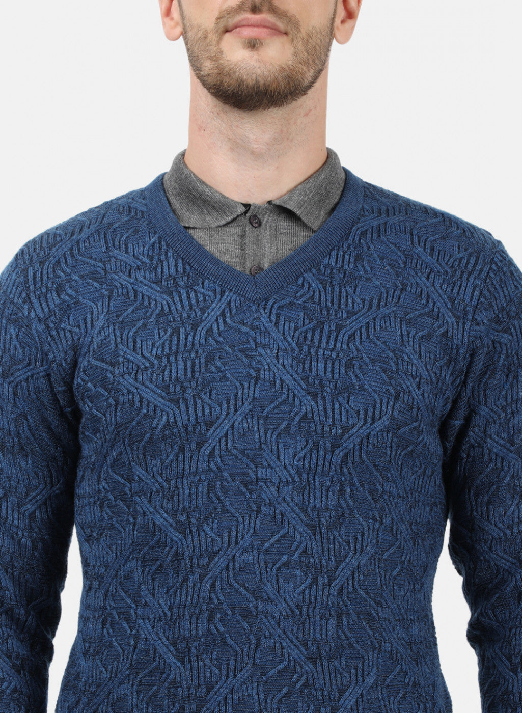 Men Blue Self Pullover