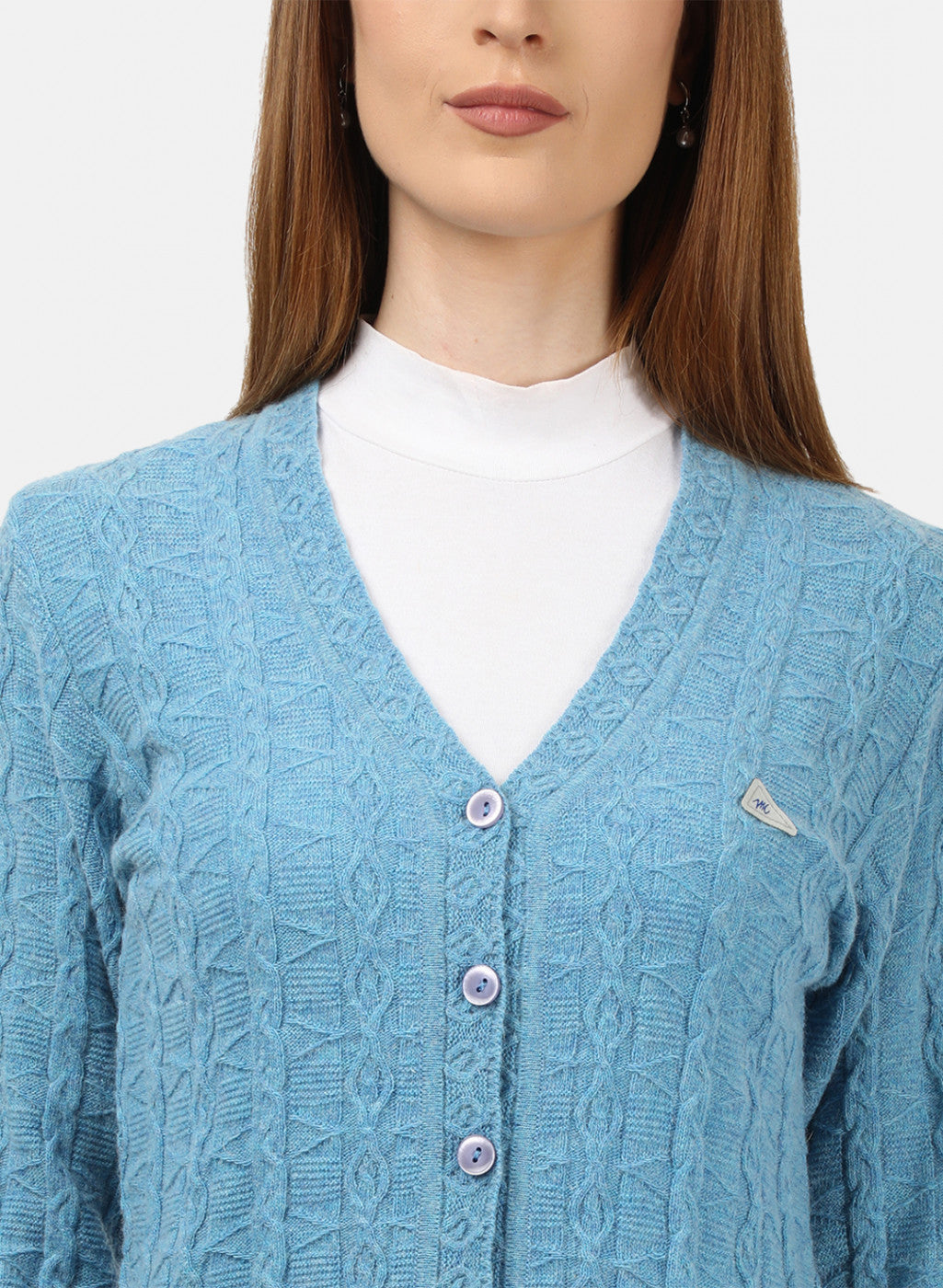 Women Blue Self Design Cardigan