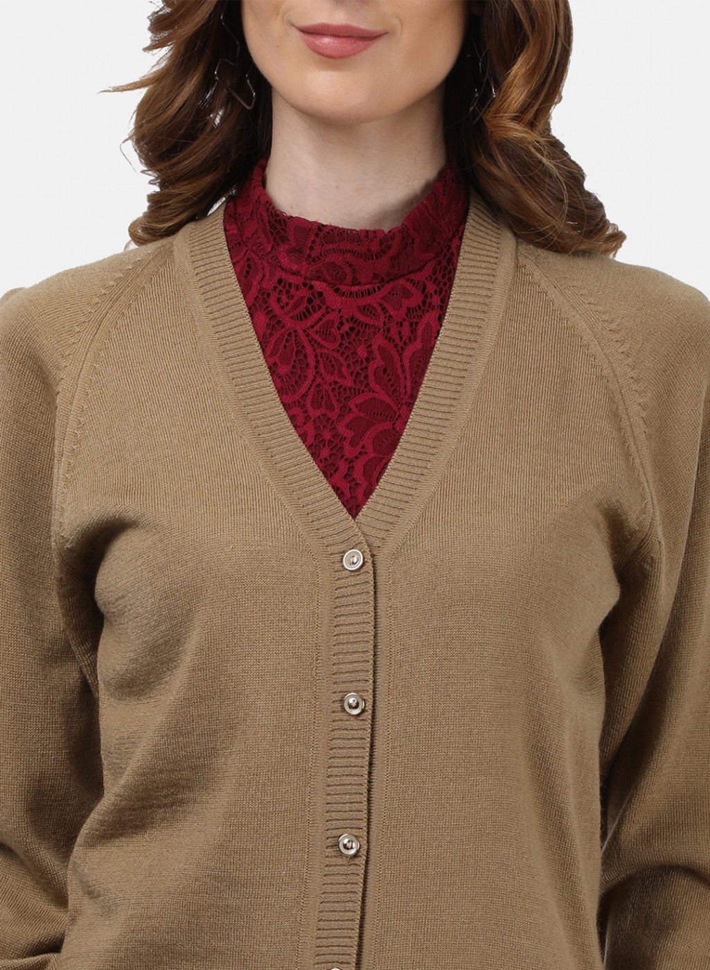 Women Light Brown Solid Cardigan