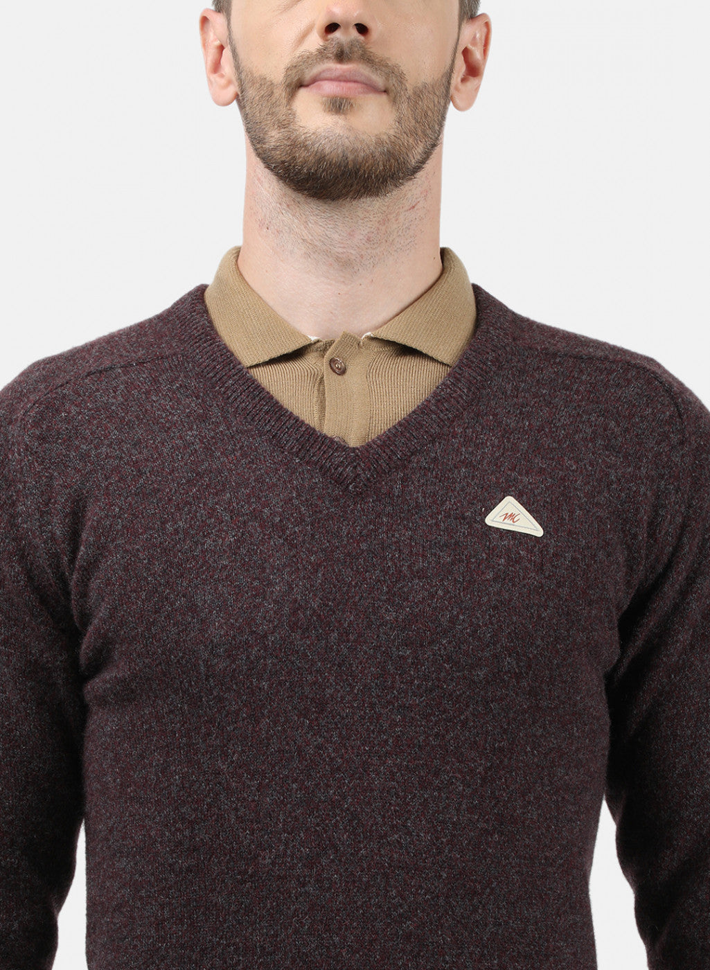 Men Grey & Maroon Solid Pullover