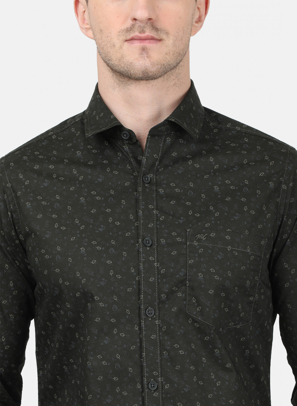 Mens Olive Printed Shirt