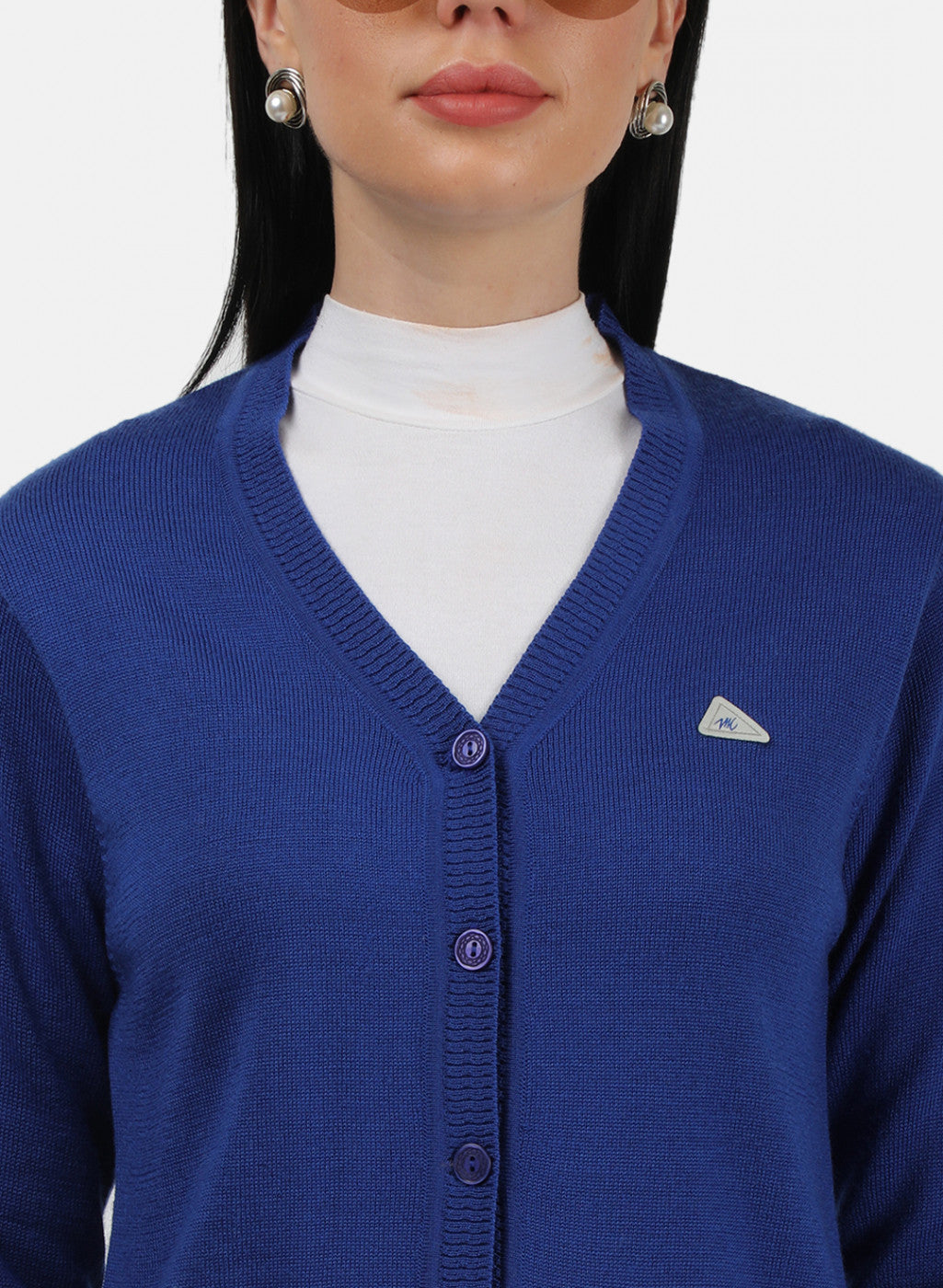 Women Blue Solid Cardigan