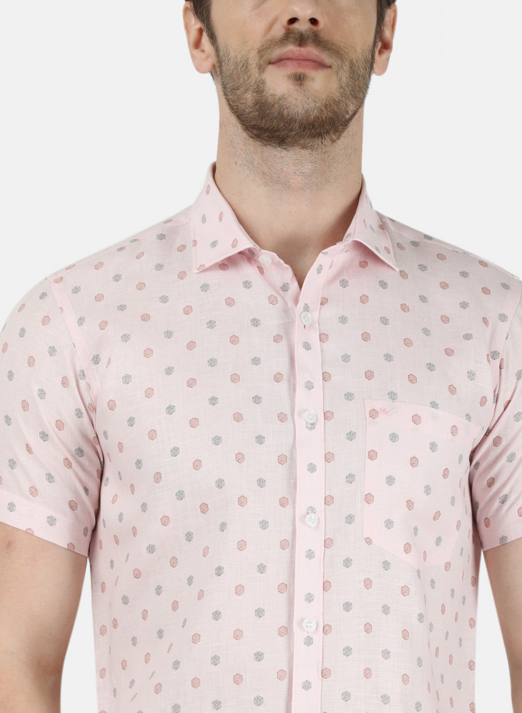 Mens Peach Printed Shirt