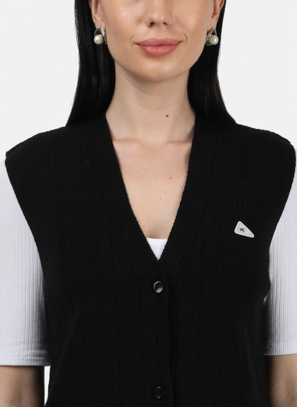 Women Black Self Design Cardigan